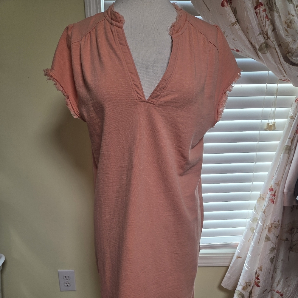 Peach V-Neck Short Sleeve Dress
